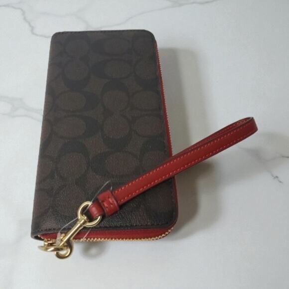 Coach Long Zip Around Wallet in Signature Canvas Brown 1941 Red C4452 - Picture 3 of 4